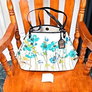 VTG LAUREN Ralph Lauren Bolton Shopper lagoon blue green floral bag Large Tote